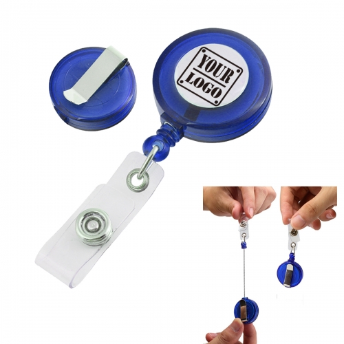 Translucent Round badge reel clip with epoxy dome logo on ID card holders