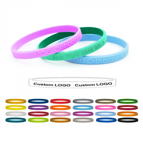 Custom Embossed 1/4 Inch silicone bracelet with no color ink