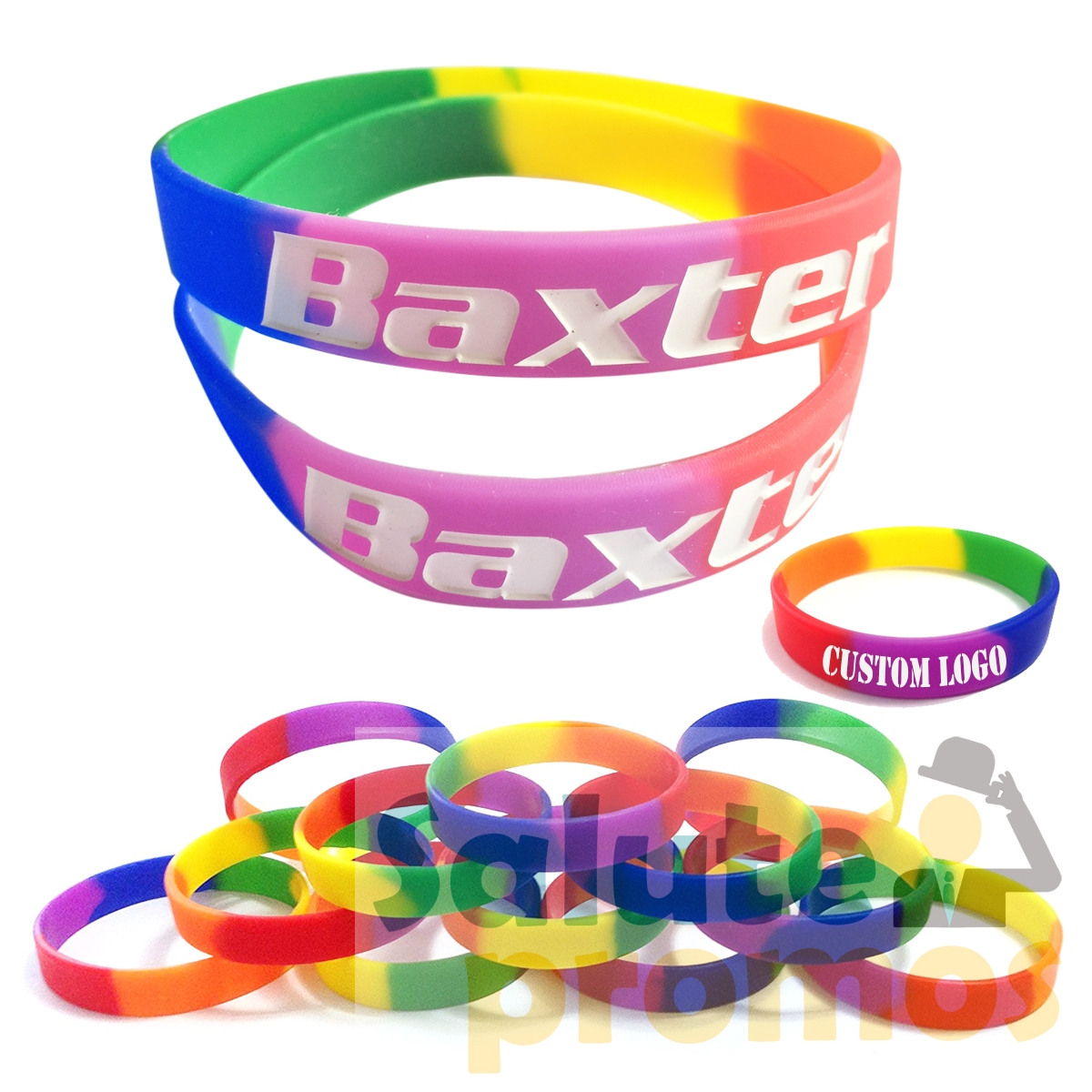 Custom Debossed Rainbow Wristband with color fill