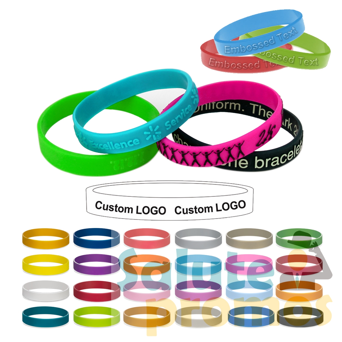 Custom Embossed Youth size silicone bracelet with color Ink for kids