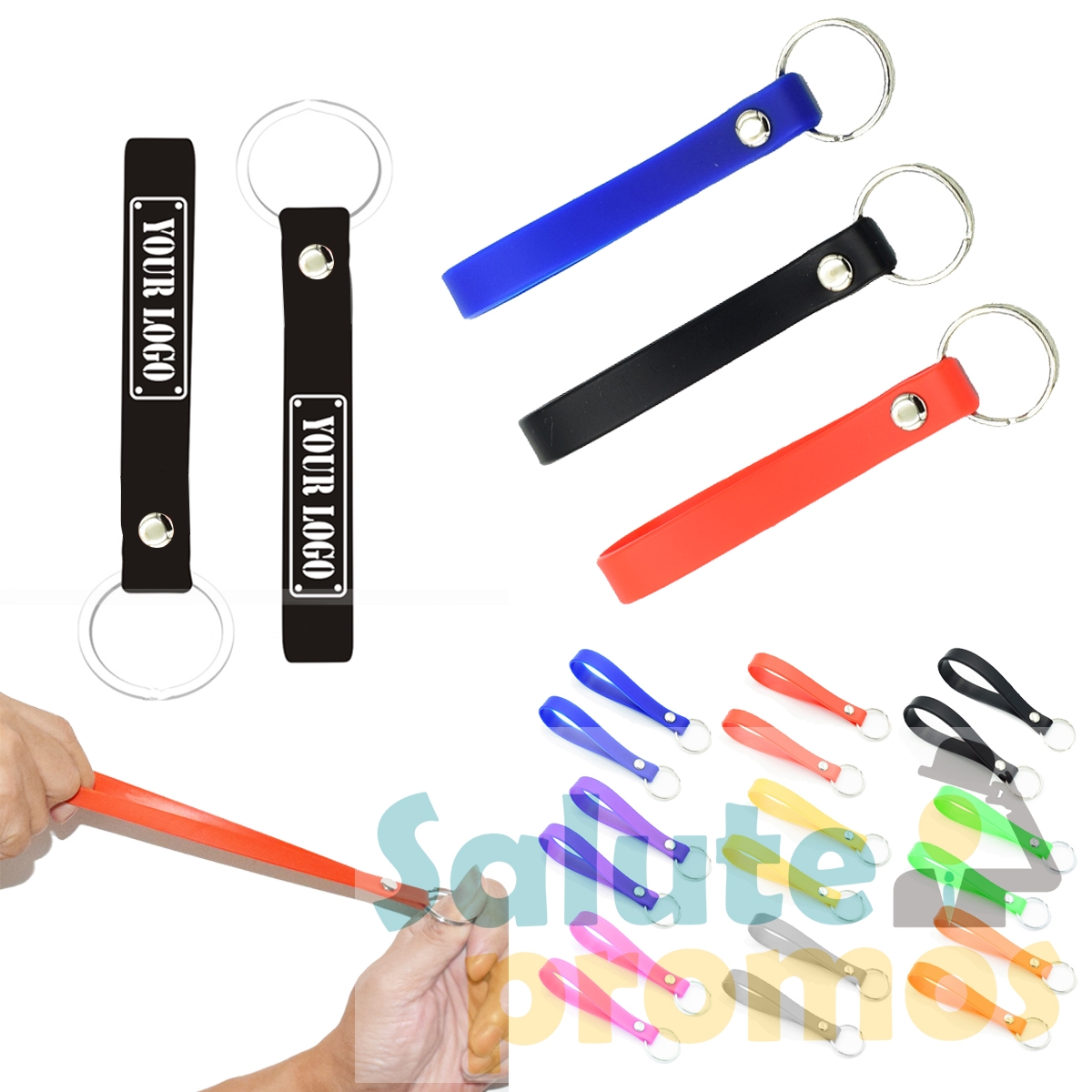 Custom Printed Solid Silicone Wrist Straps Keychain