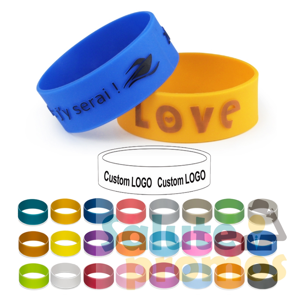 Custom Embossed 1 Inch silicone bracelet for adult with color ink