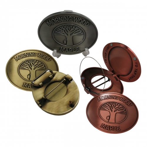 Customized Foldaway Beer holder belt buckle holds beer bottle, can