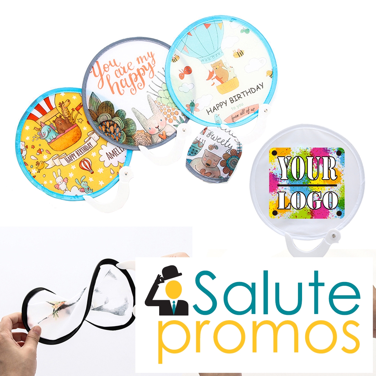 Custom digital printed Foldable Fan / Collapsible Fold up Fan with Pouch