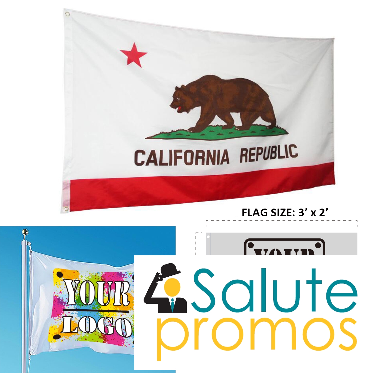 36" x 24" / 3' x 2' Custom Polyester Banner Flag With Grommets