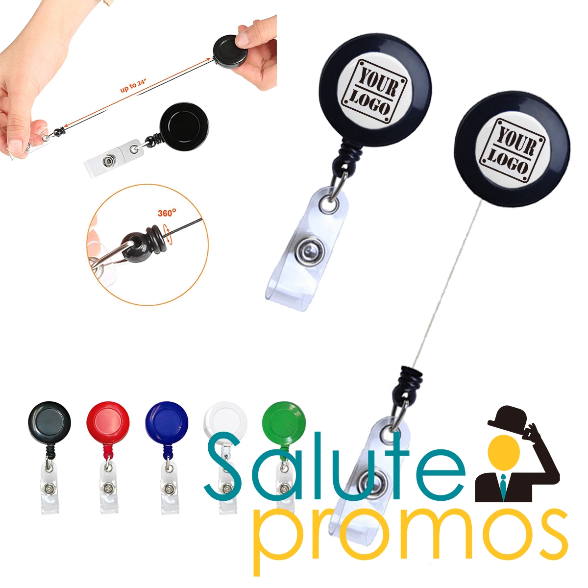 Solid Color Round badge reel Clip & ID card holder with epoxy dome logo