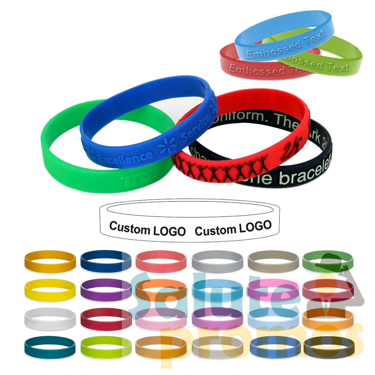 Custom 7" Non color filled Embossed Youth size silicone bracelet for