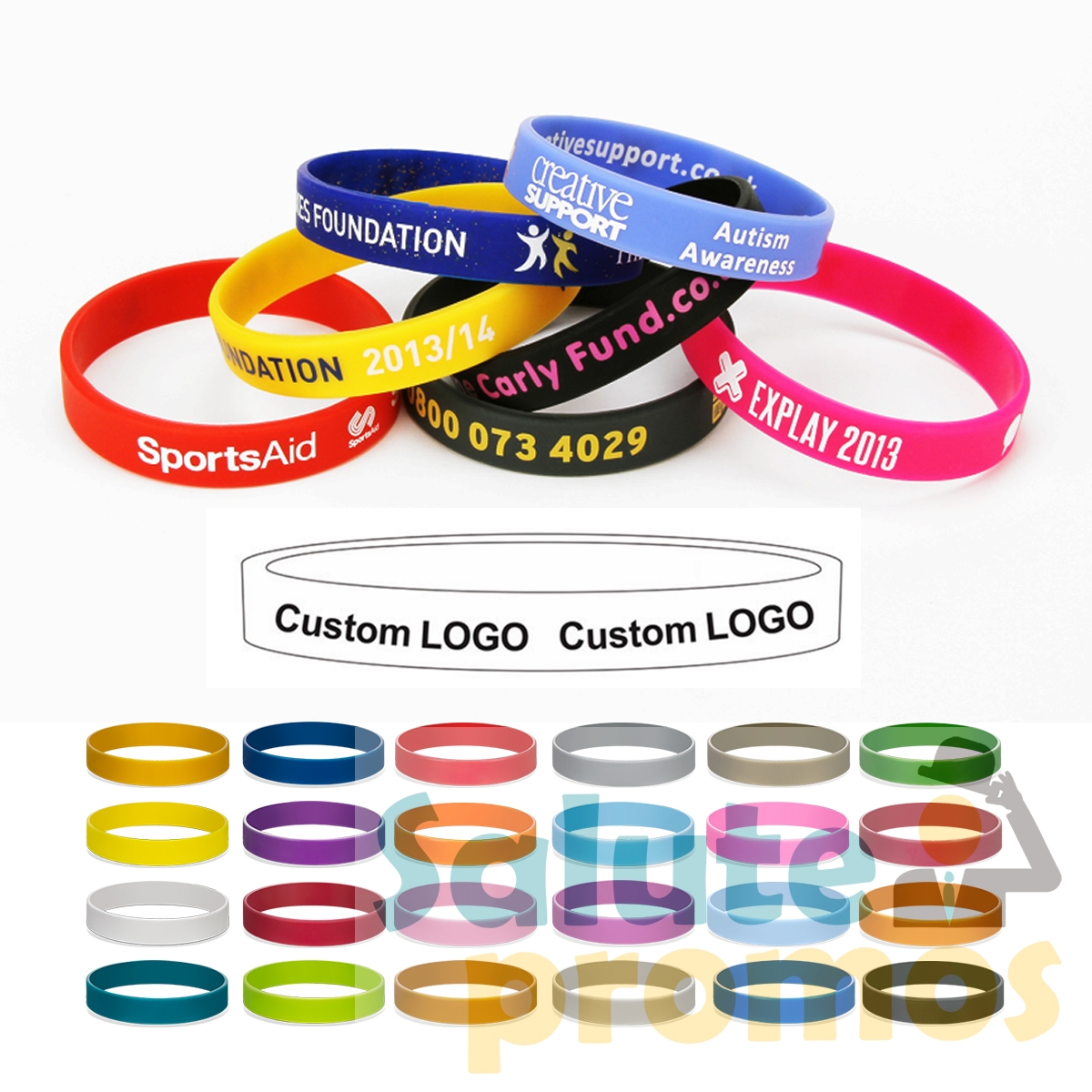 Custom screen printed silicone bracelet rubber wristband for awareness