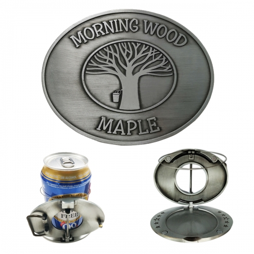 Customized Foldaway Beer holder belt buckle holds beer bottle, can